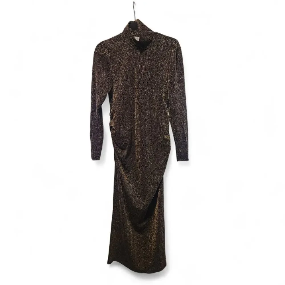 Like new Motherhood Maternity Midi Bodycon Gold Sparkle Dress - Picture 2 of 4